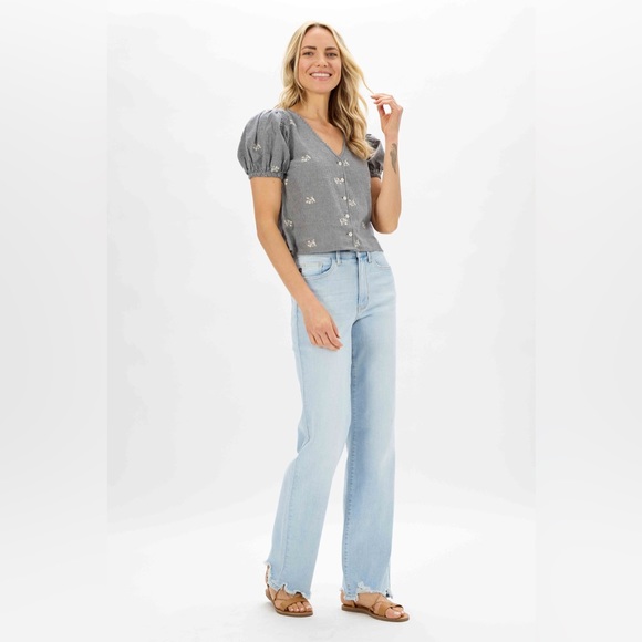 New judy blue high waist destroy hem straight leg jeans light wash JB82445REG LT - Picture 10 of 16
